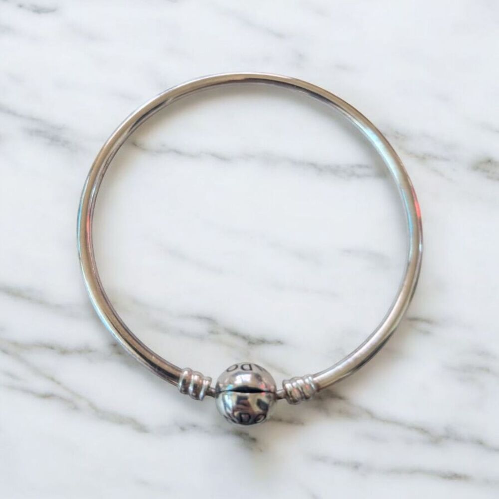 Authentic Pandora Moments Sterling Silver Bangle Bracelet Logo 6.25" + Bonus